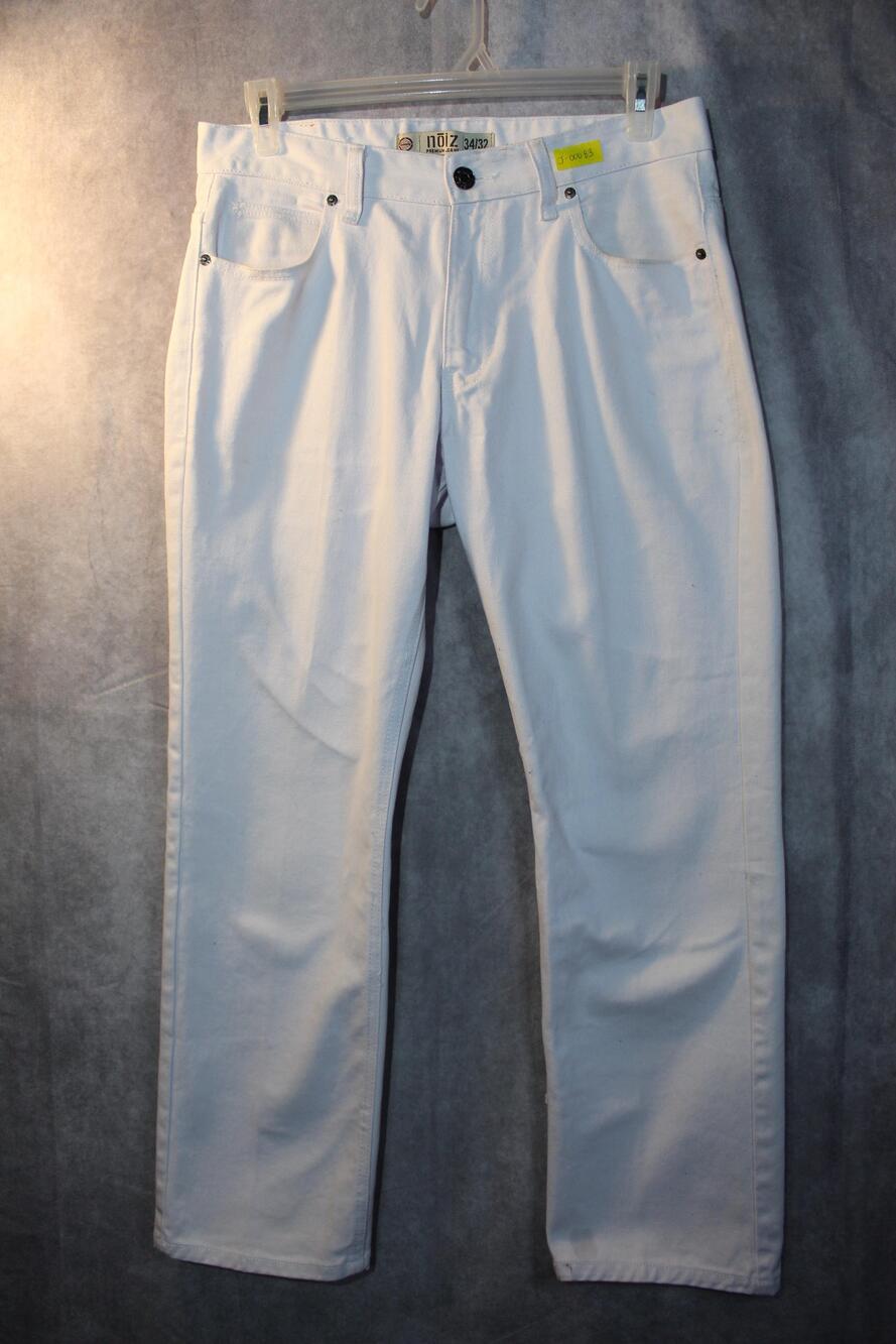Noiz Jeans Mens 34x32 White Straight Denim Regular Fit Pockets Logo Zip Fly